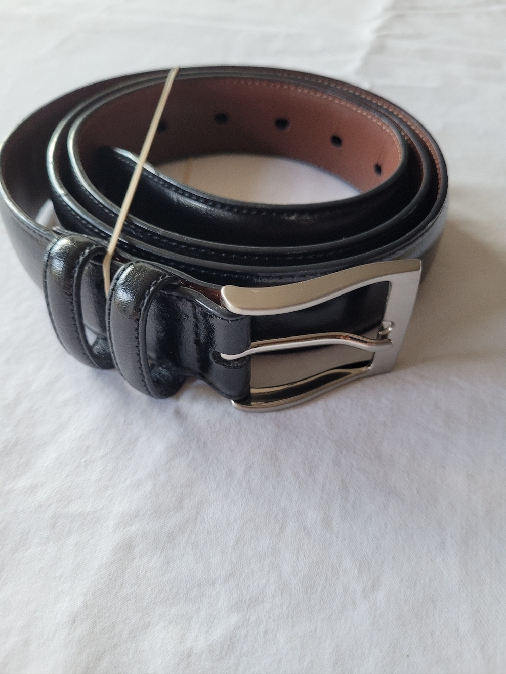 Original Penguin Black and Brown Leather Belt with Silver Buckle Size 38
